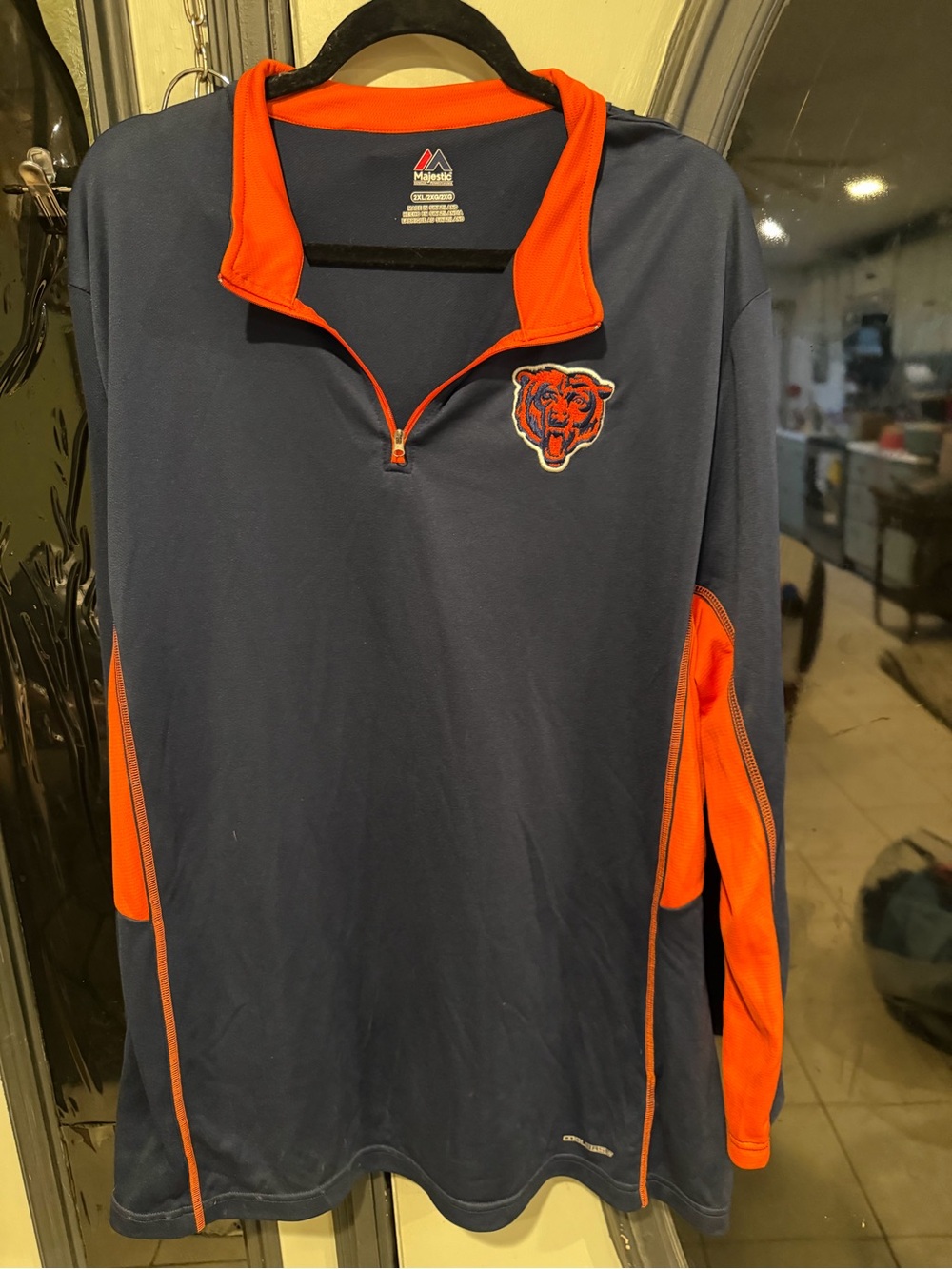 Majestic Navy and Orange Chicago Bears Quarter-Zip Pullover